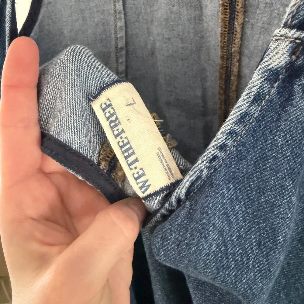 Free People We The Free High Roller Denim Jumpsuit Medium Wash Blue Large L - Picture 5 of 7